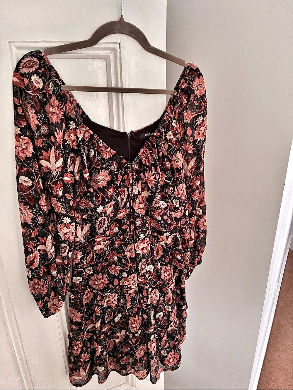 Madewell Floral Mini Dress in Black & Pink Size 6 Like New